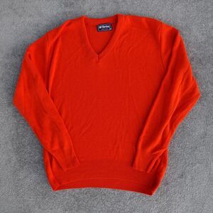 Vintage MCBRAIR Sweater Men's XL Orange V Neck Pullover Long Sleeve MADE USA